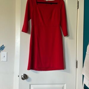 Ann Taylor Red Sheath Dress V-neck 3/4 Sleeve